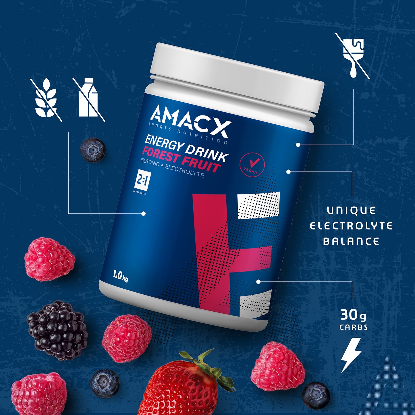 Amacx Energy Drink 2:1 Skovbær, 1 kg